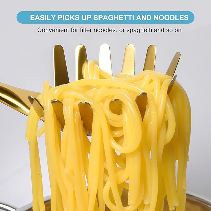 Gold Soup Ladle and Spaghetti Spoon Set - 18/10 Stainless Steel Soup Spoon，Pasta Strainer, [Heat Resistance，Integral Forming] Kitchen Utensils for Cooking，Stirring, Serving Pasta, Soup & Sauce，13.8"