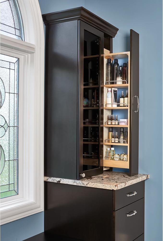 Rev-A-Shelf Kitchen Cabinet Pullout Wall Filler Wooden Organizer Slide Out Pantry Storage w/Soft-Close in Multiple Sizes, 3 x 42 in, 432-WFBBSC42-3C