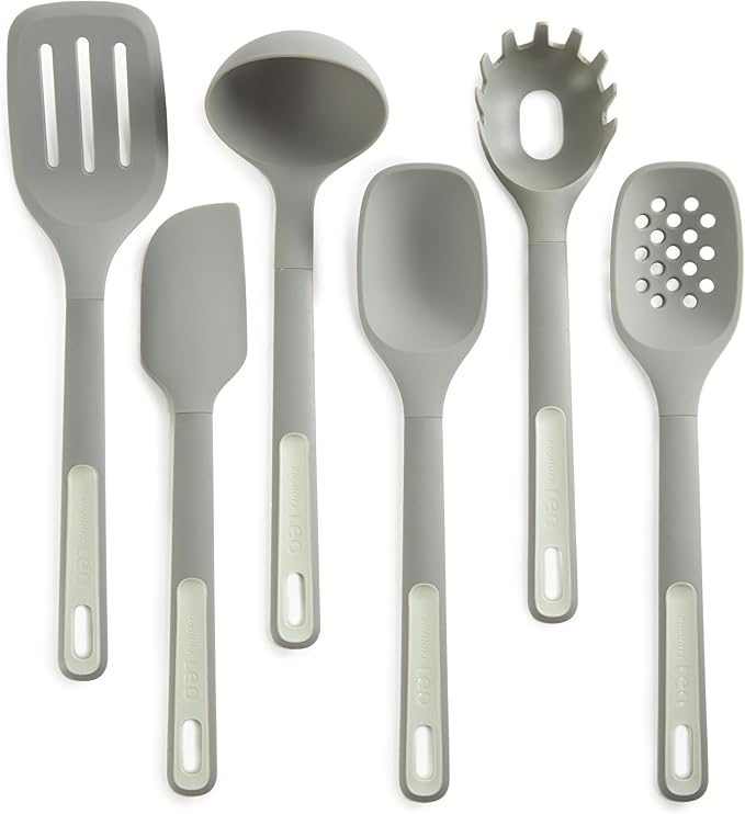 BergHOFF Balance 6Pc Nonstick Nylon Cooking Utensil Set Long Handle with Hanging Loop Heat-resistant Recycled Material for Serving Spaghetti Pasta Ramen Noodles Veggies