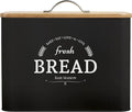 Extra Large Black Farmhouse Bread Box for Kitchen Countertop - Breadbox Holder Fits 2+ Loaves - Bread Storage Container Bin - Rustic Bread Keeper Vintage Metal Kitchen Decor (Black with Wood Lid)