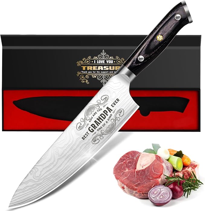 Best Grandpa Ever Gifts for Men Grandpa, Christmas for Grandpa Papa Gifts, 8 Inch German Professional Chef Knife, Men Grandpa Birthday Presents, Kicthen Cooking Knife Gift Set