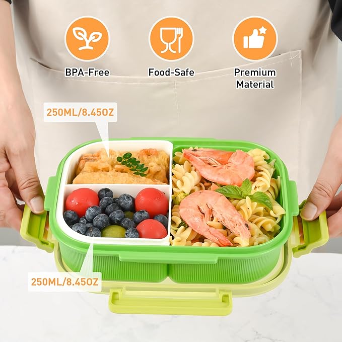Bento Boxes with Removable Compartments for Adults & Kids,1000ml Lunch Box with Spoon & Water Cup,BPA-Free,Microwave & Dishwasher Safe(Green)