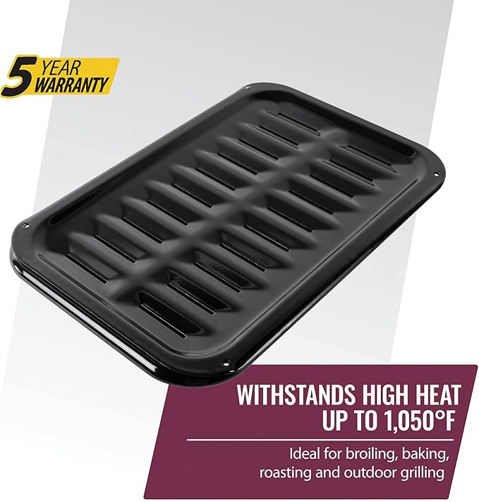 Certified Appliance Accessories SPL50008 Small 2-Piece Broiler Pan & Grill Set Porcelain-on-Steel 13"x8-3/4"x1-3/8" Broiler Pan for Oven, Black