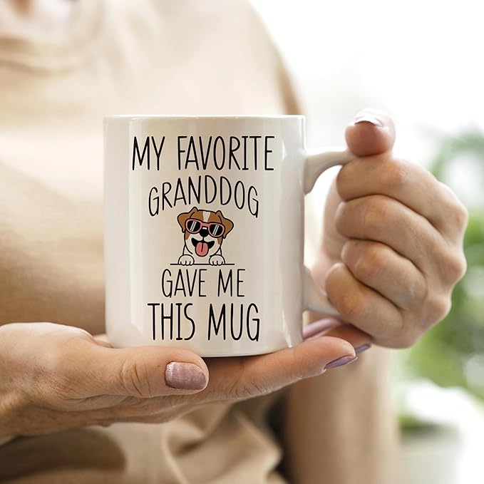 QASHWEY Jack Russell Terrier Dog Grandma Gifts Mug, Funny Jack Russell Terrier Dog Owner Coffee Mug Tea Cup Gifts for Grandma Grandpa, My Favorite Granddog Gave Me This Mug Coffee Cups Ceramic 11oz