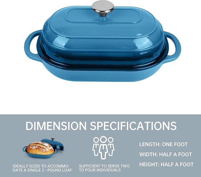 Premium Enameled Cast Iron Dutch Oven for Bread Baking | Non-Stick 5QT Oval Bread Oven with Lid | Perfect for Sourdough, Loaf, and Artisan Baking (Oval Blue, 5 QT)