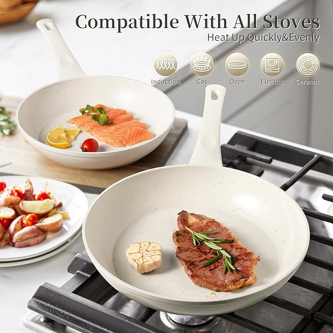 Innerwell Ceramic Non Stick Frying Pan - Non Stick Skillet Frying Pans, Safe&No Toxic Egg Omelette Frying Pan, Large Nonstick Cookware Chef's Pan, Induction Compatible, PFOA&PFAS Free(11inch, White)