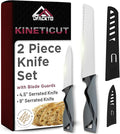 DFACKTO 2-Piece Serrated Knife Set – Stainless Steel Kitchen Cooking Knives w/Protective Covers, Dishwasher Safe, No Block, Sharp Cutlery for Slicing Bread, Cooking Fruit & Steak w/Sheath - Gray