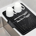 Silicone Dish Drying Mat for Kitchen Counter, Dish Drying Pad, Non-Slip Drain Pad with Built-in Drain, Heat Resistant Stone Drying Mat(15.8" x 13", Black)