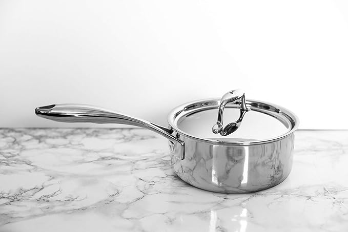 Duratux Tri-Ply 1.5-Quart Sauce Pan with Lid, Silver; Stainless Steel, PTFE & PFOA Free, Freezer to Oven Safe, Induction Compatible