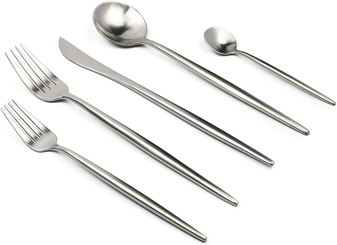 5-Piece 18/10 Stainless Steel Silver Flatware Set, Serive for 1, With Fork Spoons Knife Teaspoon Dessert Fork for Home Kitchen Restaurant Hotel