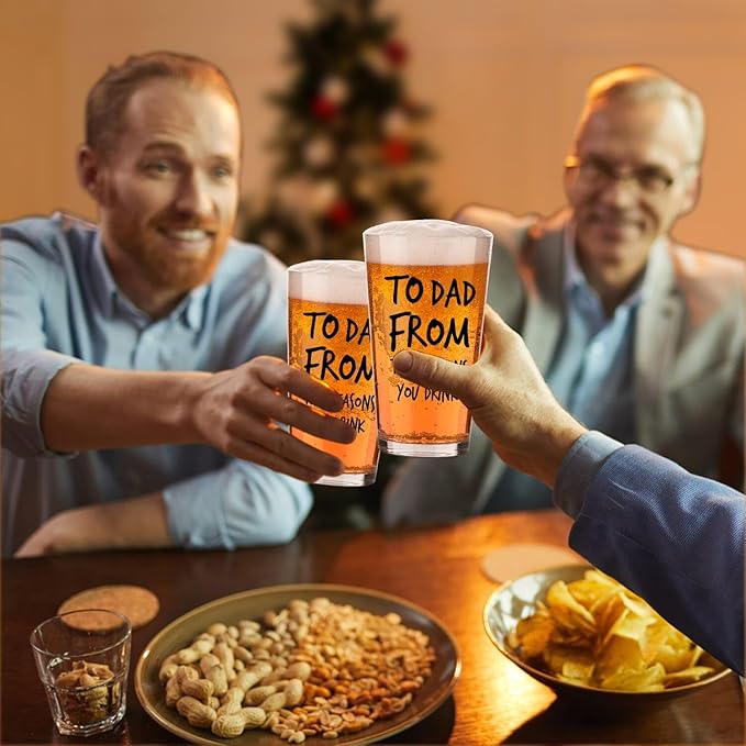 Father's Day Gifts For Dad: Funny Father's Day Beer Glass Gift Set With Wooden Bottle Opener & Greeting Card - Cool Unique Birthday Gift Idea Gifts For Dad Who Want Nothing
