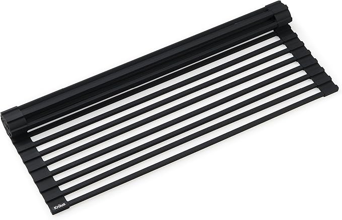 Kraus Multipurpose Workstation Sink Roll-Up Dish Drying Rack, Colander and Trivet in Black, KRM-11BL