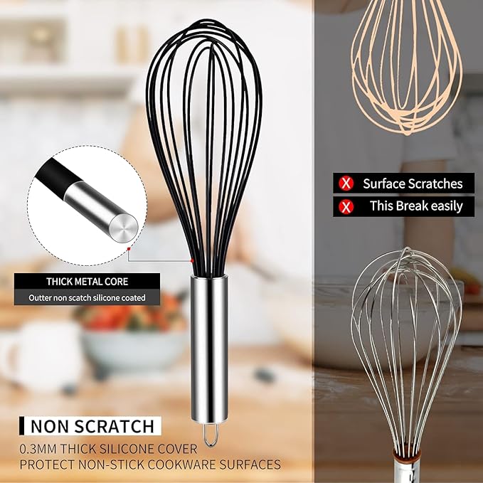 Danish Dough Whisk Stainless Steel Dough Hook Dutch Whisk for Sourdough Bread Dough Mixer Hand Wooden Handle Kitchen Whisking Mixing Tool Bread Making Tools and Supplies (3 Pack Black)
