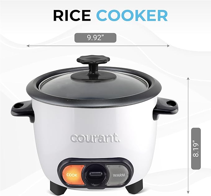 Courant Rice Cooker 6-Cup (Cooked), Removable Non-Stick Bowl, One Touch Rice Cooker, White