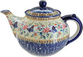 Blue Rose Polish Pottery - Yellow Blue Butterfly Teapot - 5 Cup Capacity - Hand-Painted Polish Pottery Ceramic Coffee & Tea Server