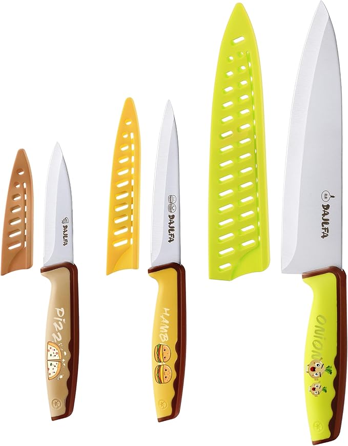 3PCS Kitchen Knives, Stainless Steel Knife Set With Sheath, 8 inch Chef, 4.5 inch Utility and 4 inch Paring Knife (Stylish Design)