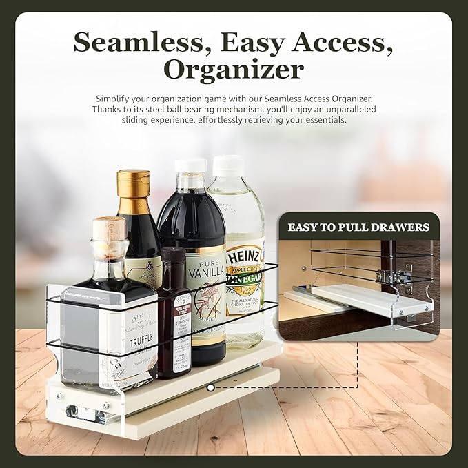 Vertical Spice - Sliding Spice Rack Organizer for Cabinets - Pull Out Shelves for Upper Kitchen Cabinets - Cabinet Organizer/Storage - 1 Tier - 3.45" x 5.0" x 10.6"(Cream, Partially Assembled)