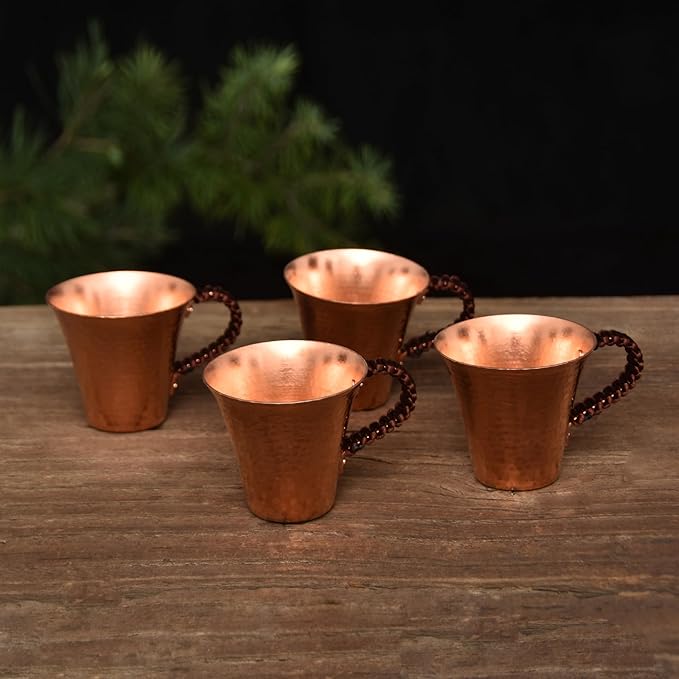 Handmade Pure Copper Teacup, Pure Copper Tea Set, Hammered Mugs Set of 2