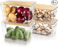 Pantry Organizers and Storage, Stackable Plastic Pantry Organizer with Lid & Handle for Kitchen Counter, Fridge for Fruit, Potato, Onion, Vegetable, 4 Set (Clear- 2 Large Bin & 2 Medium Bin)