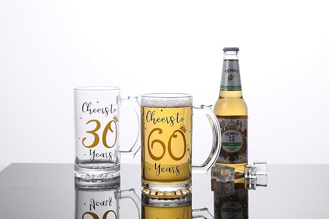 60th Birthday Gift，Men and Women Cheering 60th Birthday Beer Mugs，Cheers to the 60th Anniversary Beer Glass，60th Birthday Party Wedding Anniversary Decorative Gift, 18 Ounce (Cheers to 60 Years)