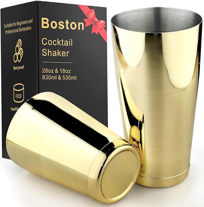 Stainless Steel Cocktail Shaker - 2 Piece 18oz & 28oz Boston Cocktail Shaker Bar Shaker Set Martini Shaker Set Bartender Shakers for Bartending - Gold