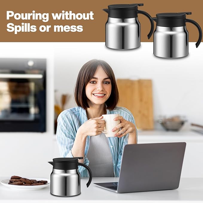 2 Pcs Thermal Coffee Carafe for Keeping Hot/Cold Stainless Steel Small Coffee Creamer Container Double Wall Vacuum Insulated Tea pot Beverage Dispenser for Milk Hot Chocolates(Sliver,27 oz)