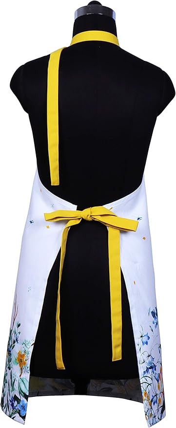 AMOUR INFINI Aprons for Women Adjustable Strap with Waist Ties Apron for Baking, Cooking, Gardening Aprons with Pocket Spring Apron (Wild Meadows- 27.5 x 33 Inches)