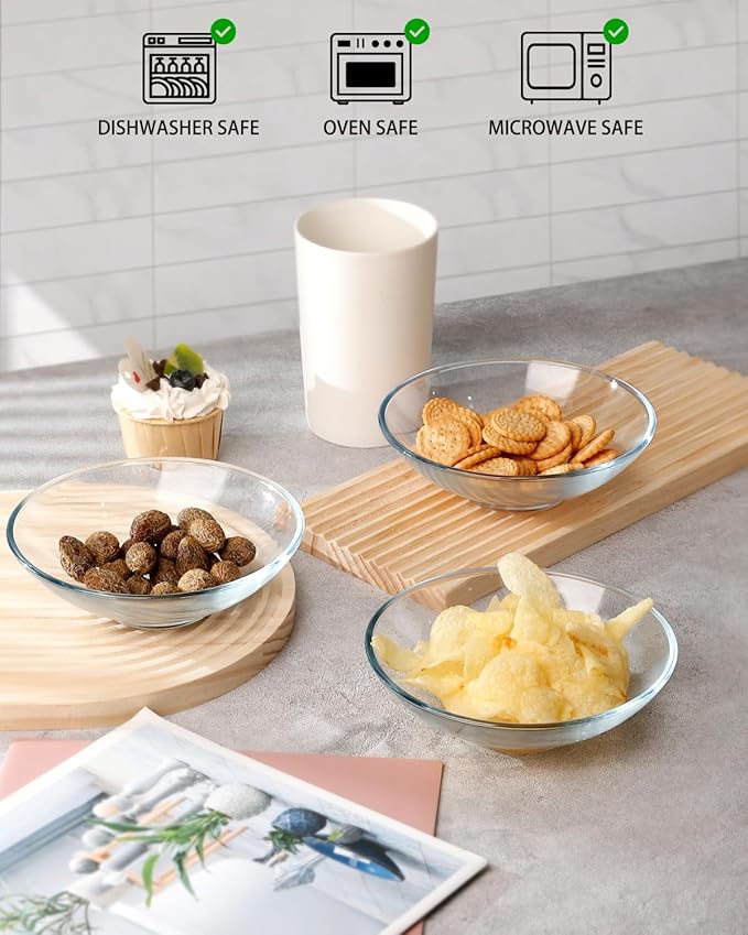 NUTRIUPS 3 Pack 6inch Tempered Glass Sauce Dishes, 8oz Small Dip Bowls, Small Candy Dishes, Mini Prep Bowls