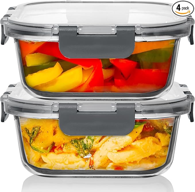 Razab 2 PC 1200ML / 41 Oz Glass Food Storage Containers with Lids - Airtight & Leakproof - Microwave/Oven/Freezer Safe - BPA Free - Ideal for Meal Prep, Storing Leftover & Lunch