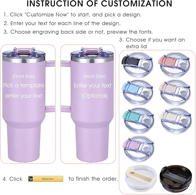 iProductsUS Personalized 40oz Tumbler with Handle & Straw Christmas Gift for Mom & Wife! Custom Engraved Name & 40+ Designs, Spill-Proof Lid, Insulated Stainless Steel Travel Coffee Mug (Lavender)