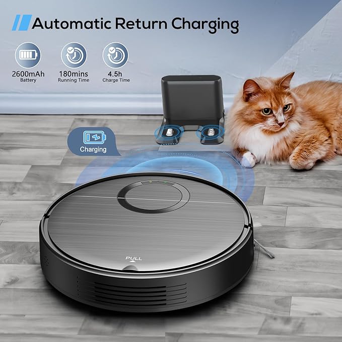 Robot Vacuum and Mop Combo, 2 in 1 Mopping Robotic Vacuum Cleaner with Schedule, Wi-Fi/App/Remote, Strong Suction, Self-Charging, Slim, Ideal for Hard Floor, Pet Hair, Low-Pile Carpet