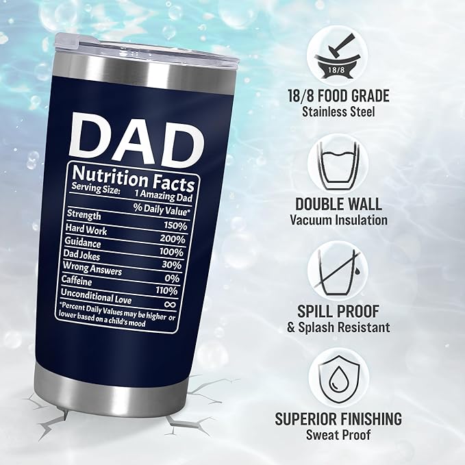 TEEZWONDER Christmas Birthday Gifts for Dad from Daughter Son Wife Kids - 20 oz Stainless Steel Insulated Coffee Tumbler - Grandpa Gift, Mens Birthday Gift Ideas