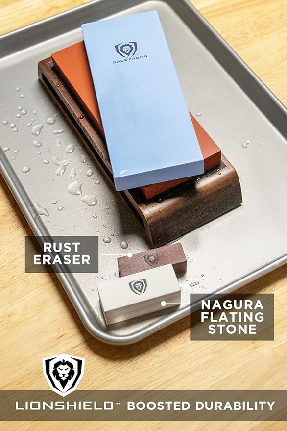 DALSTRONG Premium Whetstone Kit - #1000/#6000 Knife Sharpening Kit - Extra Large Grit Stones - Top-Grade Corundum - Thick Knife Sharpening Stone - Hand Crafted Acacia Wood - Whetstone Knife Sharpener