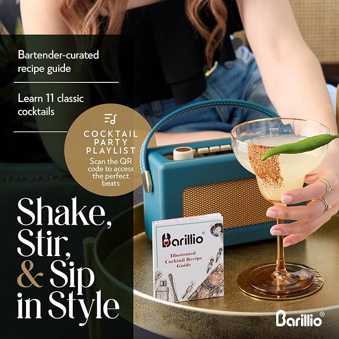 Barillio Gold Mixology Bartender Kit - 8 pcs Stainless Steel Travel Cocktail Shaker Set with Bag - Bar Tools Set with Martini Shaker, Drink Mixer Spoon & Mojito Muddler for Cocktails, Pourers & Jigger