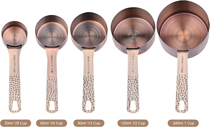 Smithcraft Copper Measuring Cups and Spoons Set for Baking & Kitchen, Stainless Steel Measuring Cups & Spoons Set, 5 Dry Measure Cup and 6 Metric Measure Spoon with1 Measure Ingredient Leveler