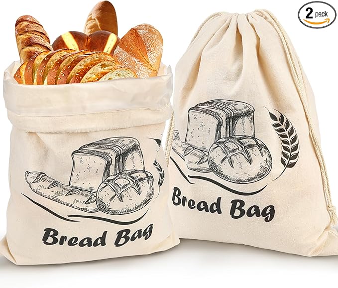 2pcs Large Bread Storage Bags Organic Cotton TPU Lined, 17.7"x13.7" Reusbale Freezer-Friendly Sourdough Bread Bags for Homemade Baguette, Baking Gifts