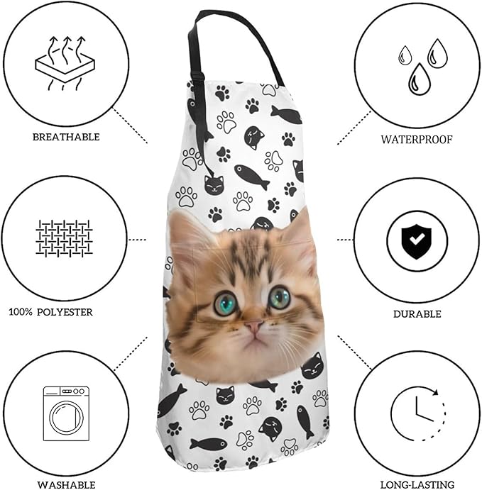 Custom Dog Face Apron for Men Women, Personalized Photo Bib Apron with Pockets, Customized Chef Aprons