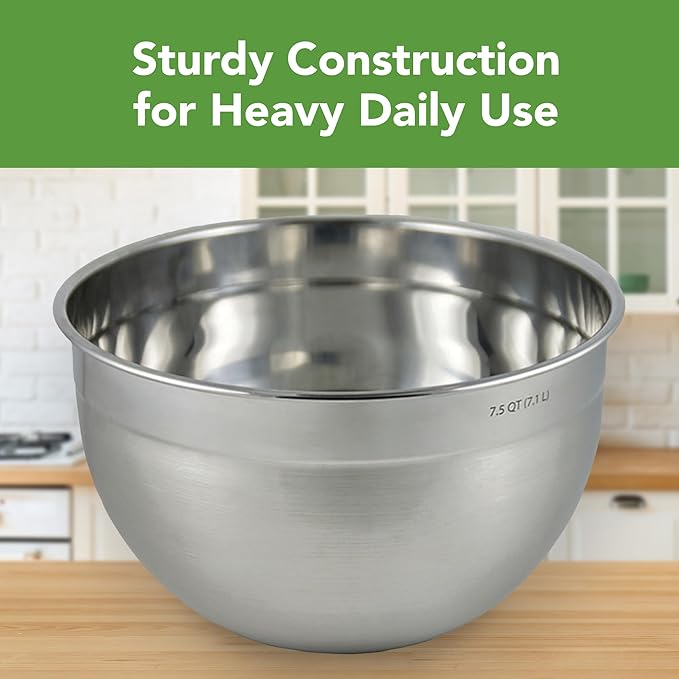 Tovolo Stainless Steel Mixing Bowls, 7.5 Qt - Metal Nesting Mixing Bowl with Rounded Lip for Easy Pour & Minimal Mess - Large & Small Dishwasher Safe Kitchen Supplies for Prep & Cooking