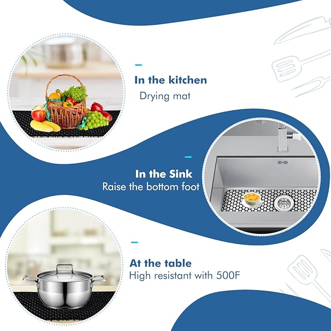 Silicone Sink Protectors for Kitchen Sink with Center Drain, 26"x 14" Kitchen Grid Accessory, Non-Slip Heat-Resistant Mat for Bottom of Farmhouse Porcelain Stainless Steel (Center Hole,Black)