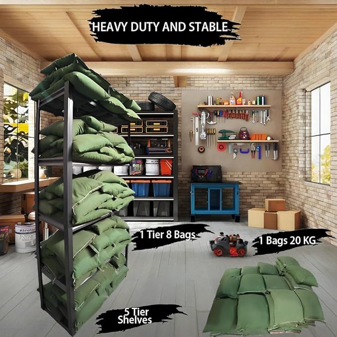 Storage Shelving Unit Heavy Duty Garage Shelves Metal Organizer Utility Rack for Kitchen Pantry Basement Pantry Warehouse Laundry Black 60" H x 28" W x 12.2" D 2000LBS 5-Tire