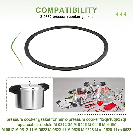 S-9882 Pressure Cooker Gasket for Mirro Pressure Cookers 12 qt/16 qt/22 qt, Replaceable Pressure Cooker Rubber Ring Models M-0512 M-0522 M-0312 M-0406 M-0416 M-0526 M-0622, 1 Pack