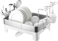 happimess DSH1003B Simple 20.5' Fingerprint-Proof Stainless Steel Dish Drying Rack, Dish Rack with Swivel Spout Tray and Wine Glass Holder, Utensil Holder, Stainless Steel/White, Silver/White