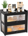 BAMBANG Extra Large Bamboo Bread Box for Kitchen Counter, Double Layer Bread Storage Container Farmhouse Bread Box with 4 Sides Transparency, Breadbox Bin Holder for Homemade Bread, Black