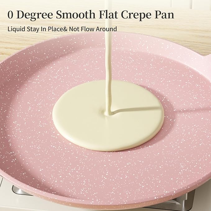 Innerwell 11 inch Nonstick Crepe Pan, Granite Coating Flat Skillet Dosa Tawa Tortilla Pan, Pink Large Pancake Griddle Comal Pan, Compatible with All Stovetops, PFOA Free