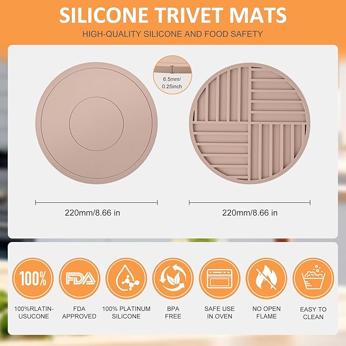 Silicone Trivets for Hot Pots and Pans, Pot Holders Hot Pads Non-Slip & Heat Resistant Silicone Mats for Kitchen Counter, Soft Durable Drying Mat 3 Pack (Brown)