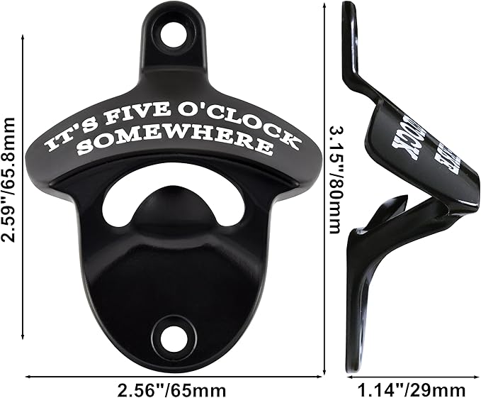 12 PCS Bulk Bottle Opener Wall Mounted Black White IT'S FIVE O'CLOCK SOMEWHERE Beer Soda Cap Opener Table Mountable for Wooden DIY Cooler Board
