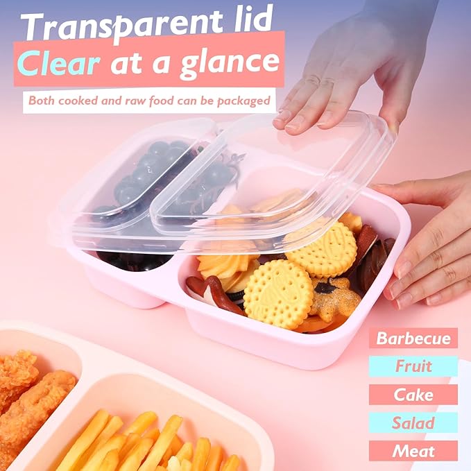 Honeydak 5 Pack Lunchable Snack Containers 2 Compartment Divided Bento Snack Boxes Reusable Meal Prep Containers with Lids Lunch Food Storage Box for School Work Travel(Light Color)