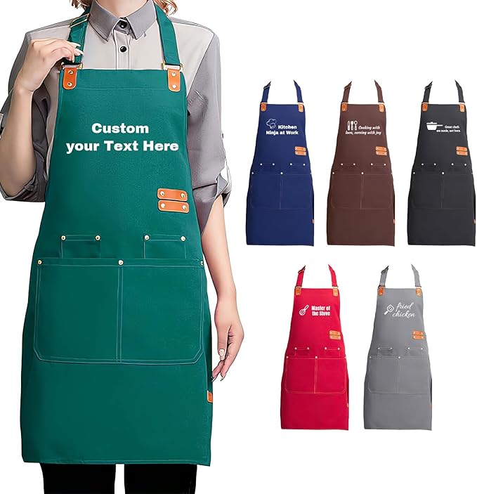 Custom Apron Personalized With Text Logo, Waterproof Adjustable Apron With Pockets For Cooking, Grilling, Bbq