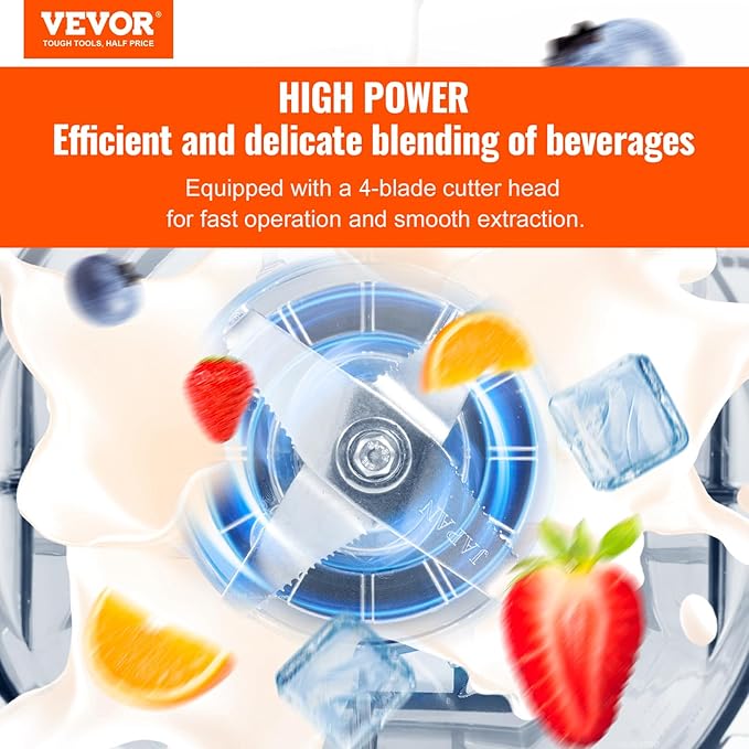 VEVOR Professional Blender with Shield, Commercial Countertop Blenders, 68 oz Jar Blender Combo, Stainless Steel 9 Speed & 5 Functions Blenders, for Shakes, Smoothies, Peree, and Crush Ice, Black