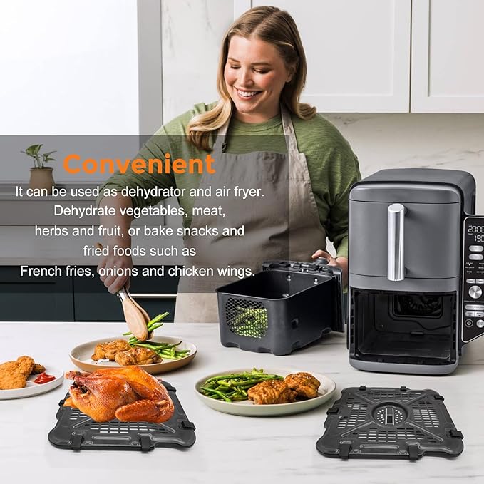 GWY Air Fryer Tray for Ninja SL201 SL401 SL451 Double Stack XL 2-Basket Air Fryer, 2 Packs Replacement Air Fryer Crisper Plate Grill Pan Grill Plate Accessories with Rubber Bumpers, Dishwasher Safe